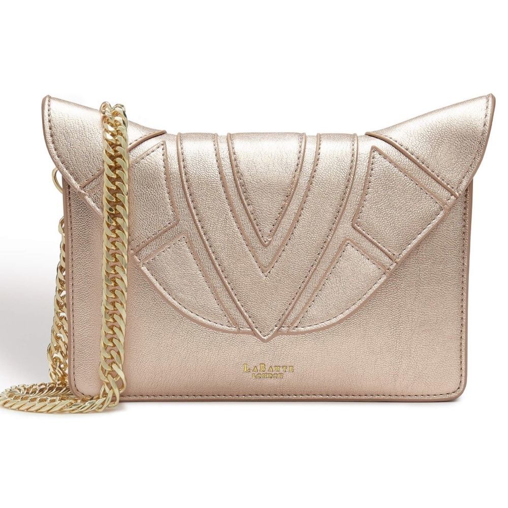 LABANTE – MONARCH- VEGAN LEATHER CROSSBODY – ROSE GOLD PURSE OR EVENING CLUTCH